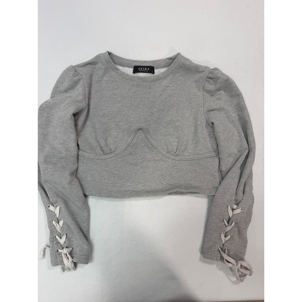 Akira Womens Gray Lace Up Sleeve Underwire Bust Crop Sweatshirt XL AK6108-T